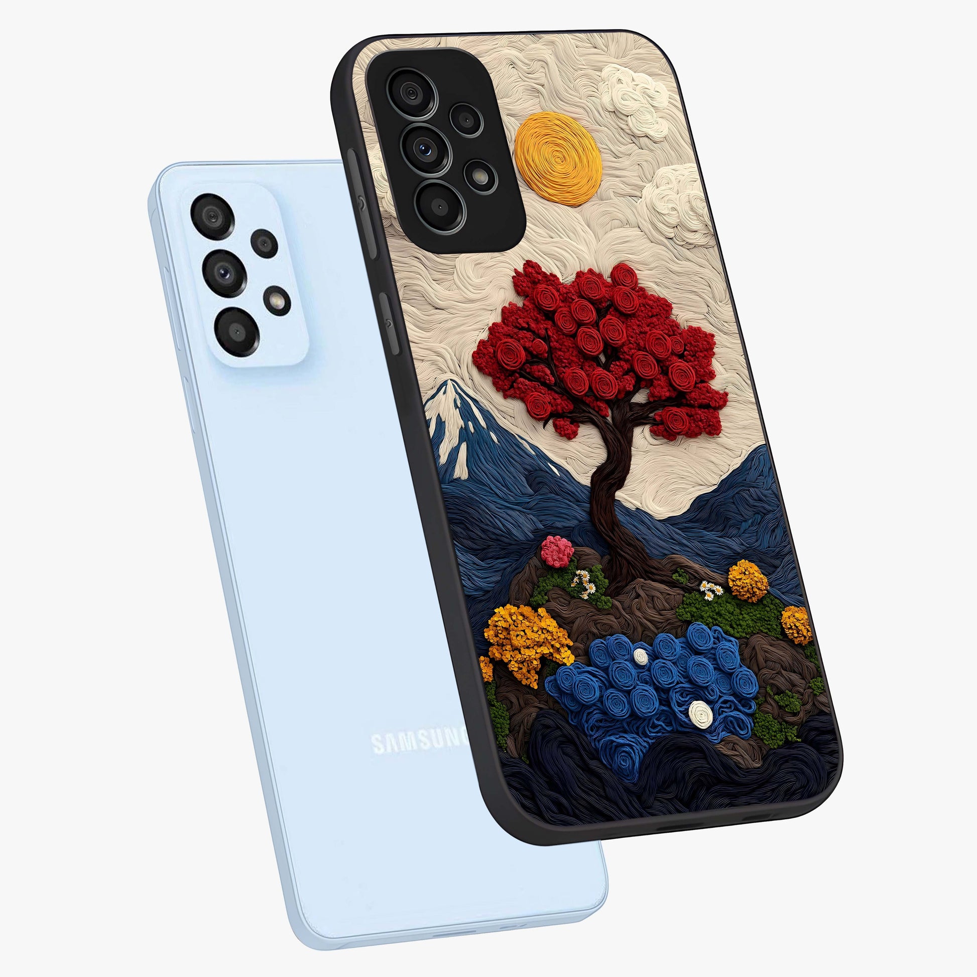 Eternal Nature Tapestry Glass Case displayed in angled mockup highlighting detailed botanical pattern with artistic aesthetic.