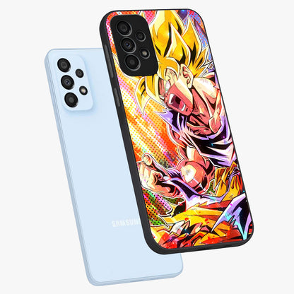 Firing Goku Glass Case displayed in angled mockup highlighting dynamic anime character design with action aesthetic.
