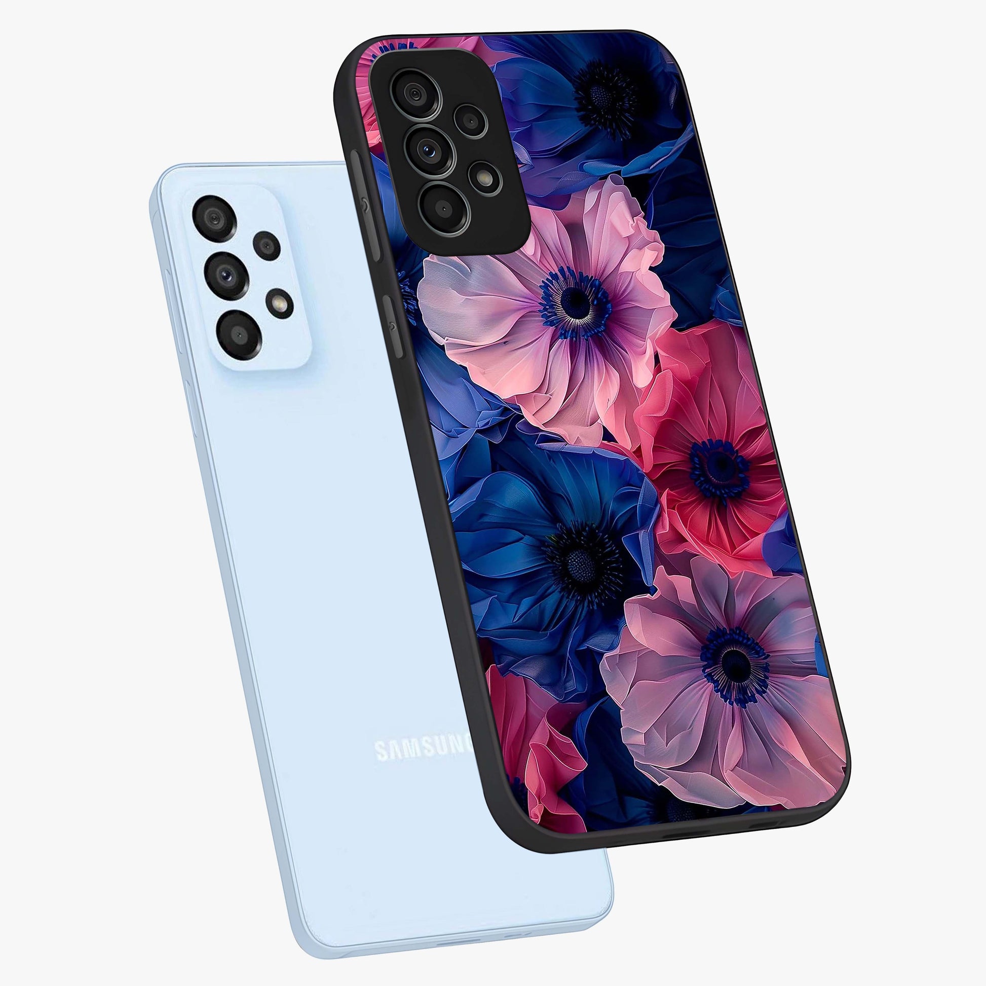 Flower Paper Art Pattern Glass Case displayed in angled mockup highlighting layered paper flower design with artistic aesthetic.