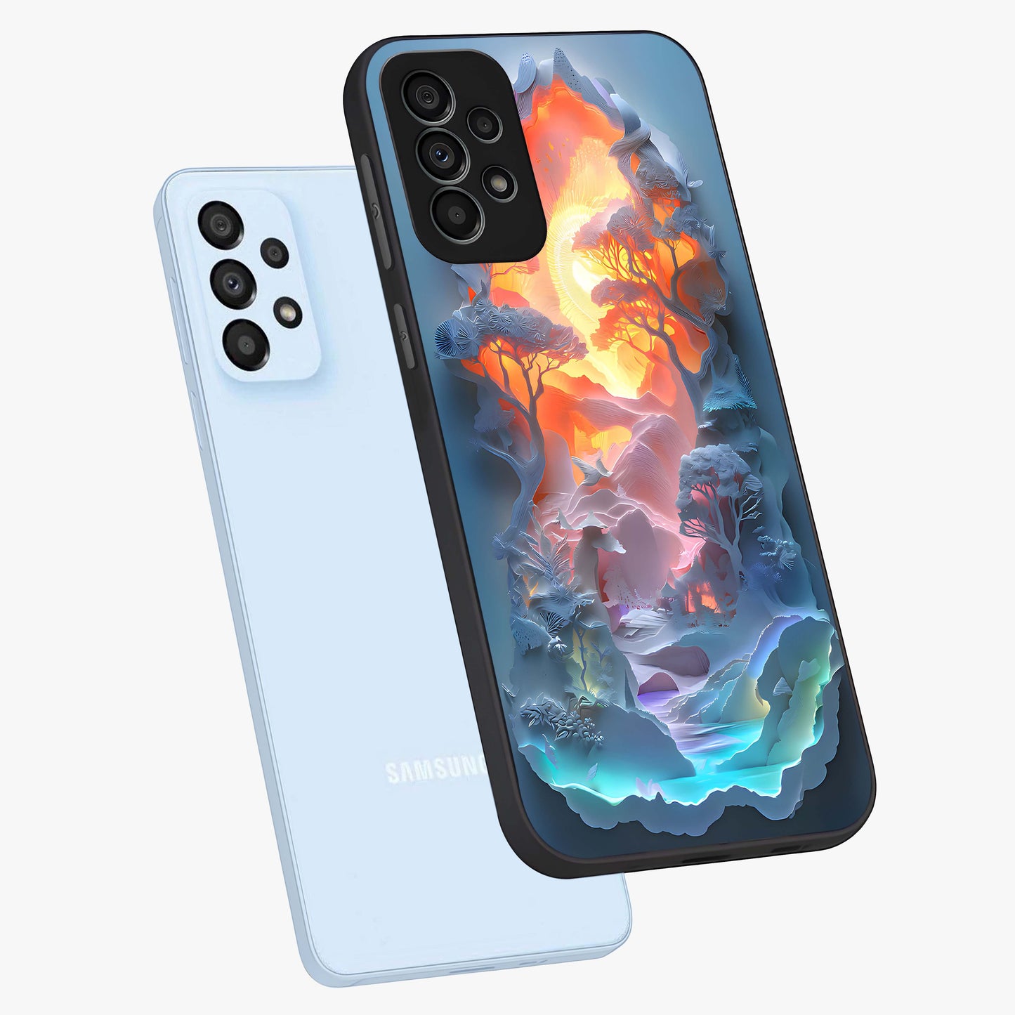 Glow Forest Portal Glass Case displayed in angled mockup highlighting mystical forest design with magical glowing aesthetic.