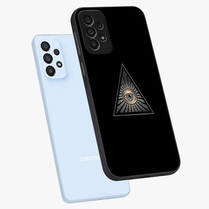 Illuminati Evil Glass Case displayed in angled mockup highlighting dark occult inspired design with bold aesthetic style.