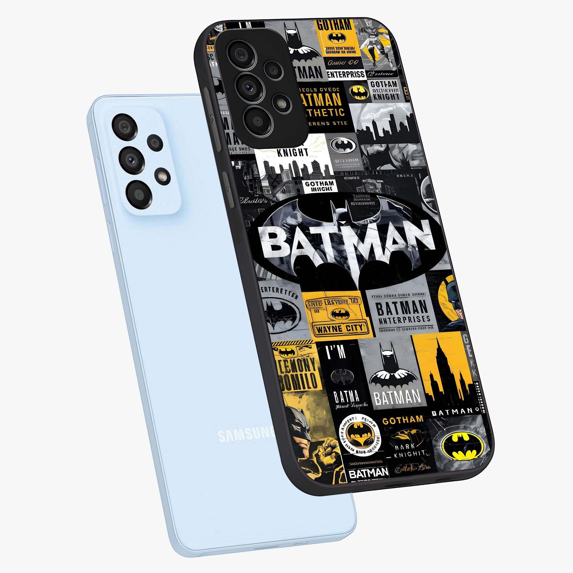 Knight Gotham Rise Glass Case displayed in angled mockup highlighting powerful knight silhouette design with dramatic aesthetic.