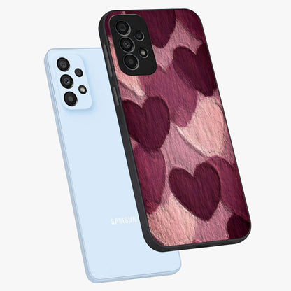 Layered Paper Hearts Glass Case displayed in angled mockup highlighting creative paper craft heart design with romantic aesthetic.