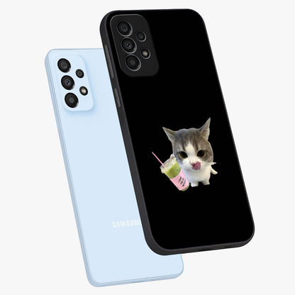 Matcha Cat Style Glass Case displayed in angled mockup highlighting playful feline design with pastel matcha aesthetic.
