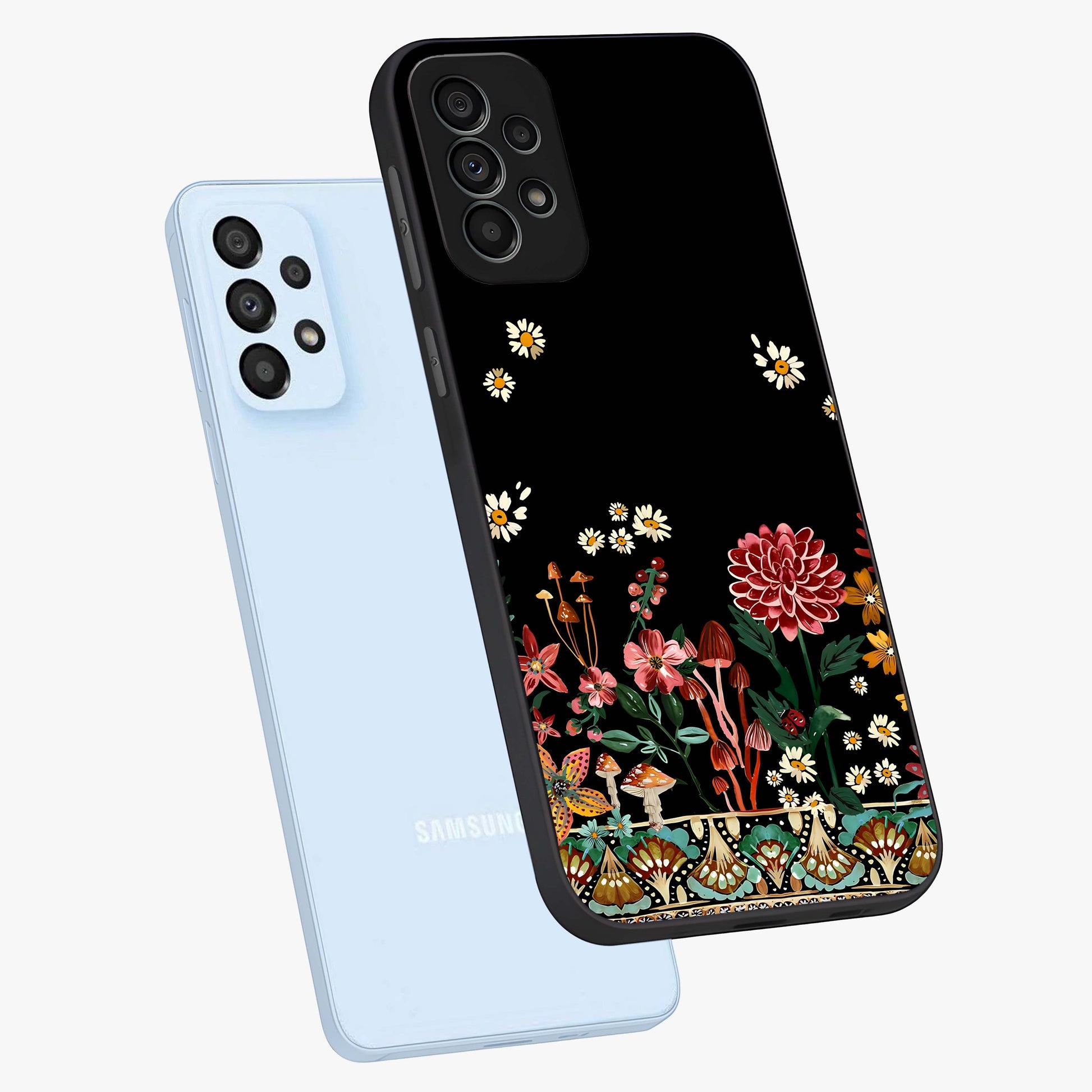 Midnight Bloom Pattern Glass Case displayed in angled mockup highlighting elegant flower design with midnight aesthetic style.