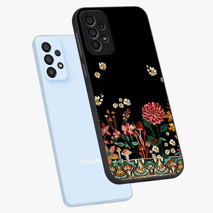 Midnight Bloom Pattern Glass Case displayed in angled mockup highlighting elegant flower design with midnight aesthetic style.