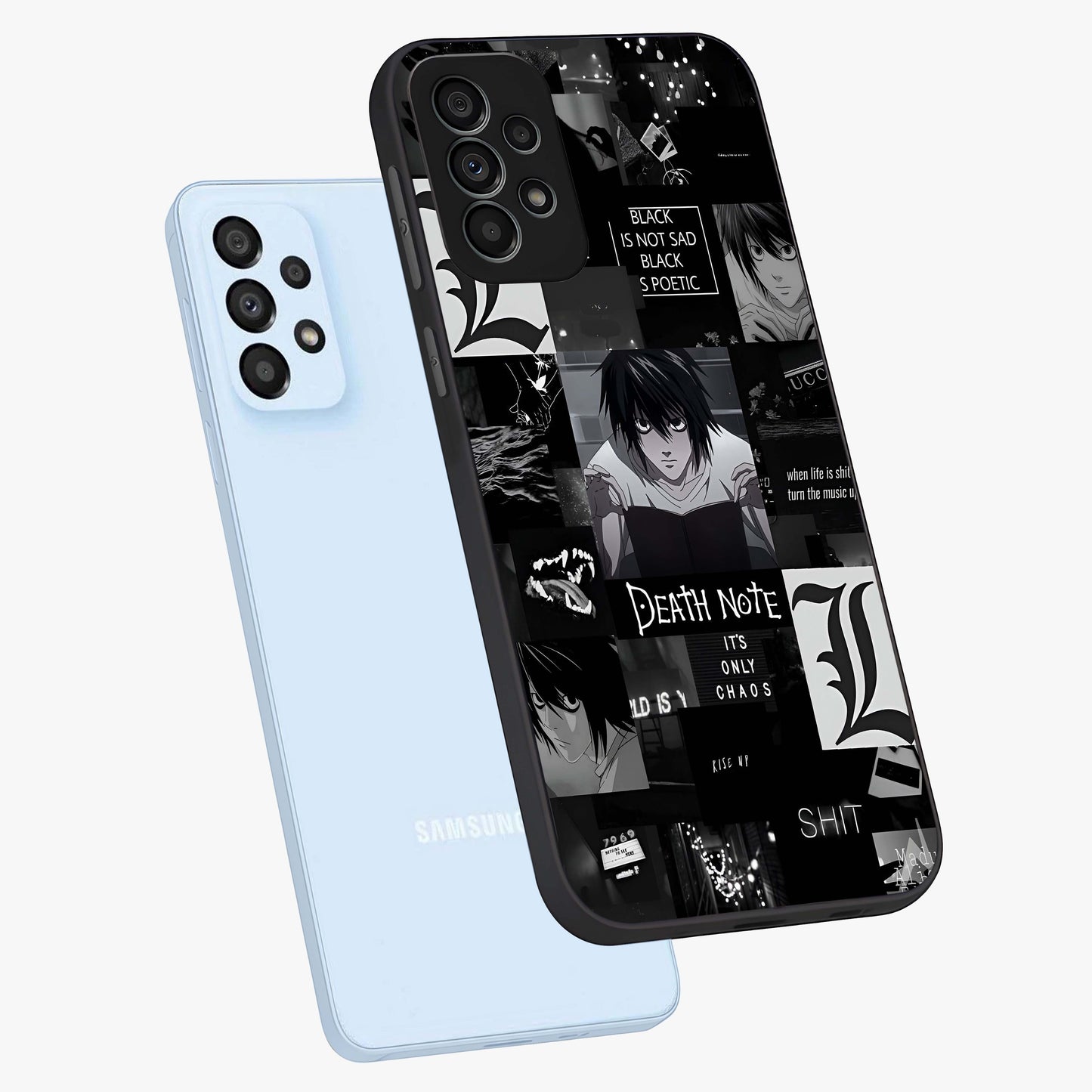 Midnight Chaos Mind Glass Case displayed in angled mockup highlighting chaotic artistic design with dramatic midnight aesthetic.