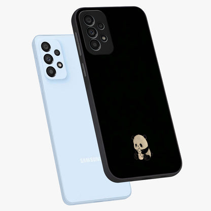 Midnight Panda Love Glass Case displayed in angled mockup highlighting adorable panda illustration with midnight aesthetic.