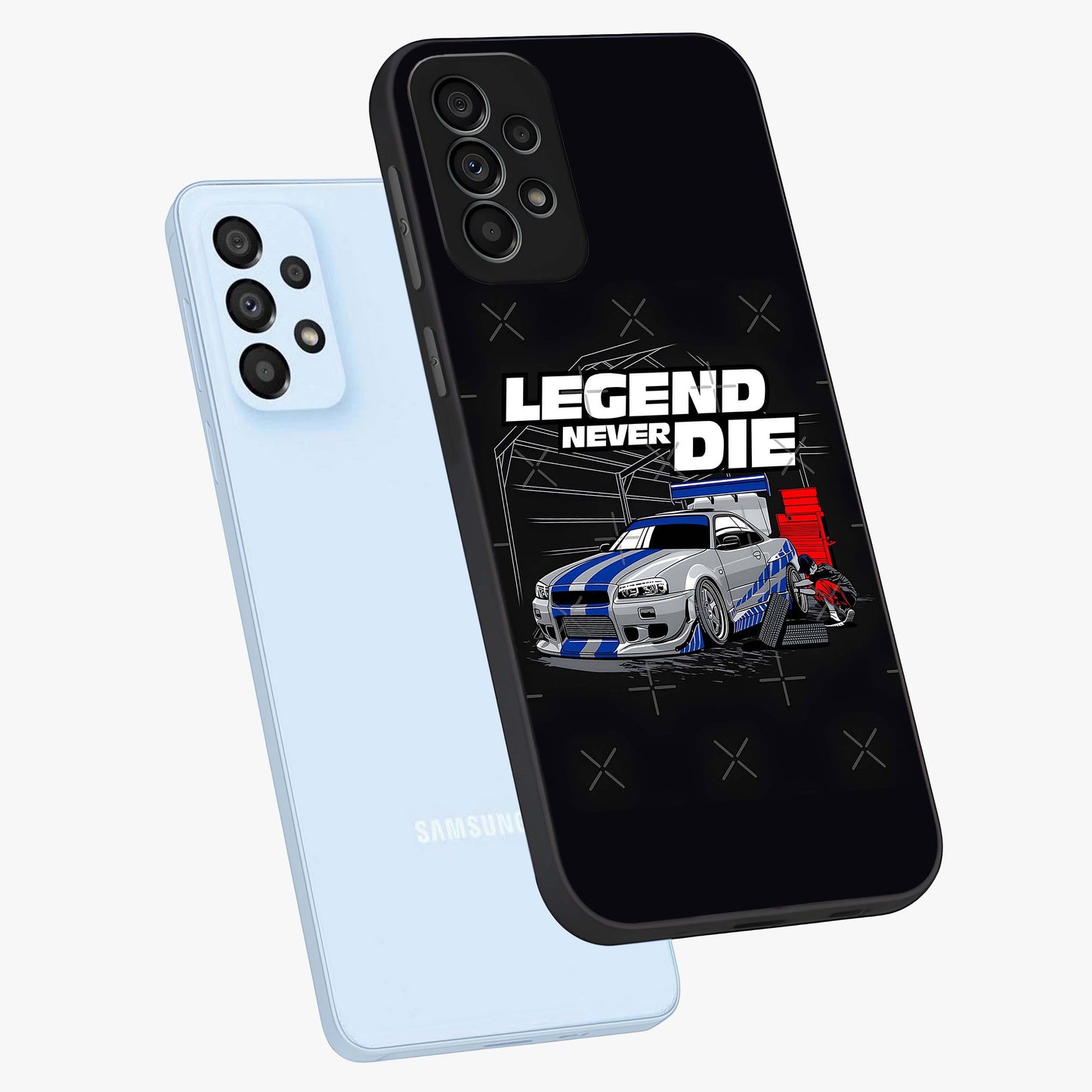 Midnight Racing Legacy Glass Case displayed in angled mockup highlighting dynamic automotive design with bold midnight aesthetic.