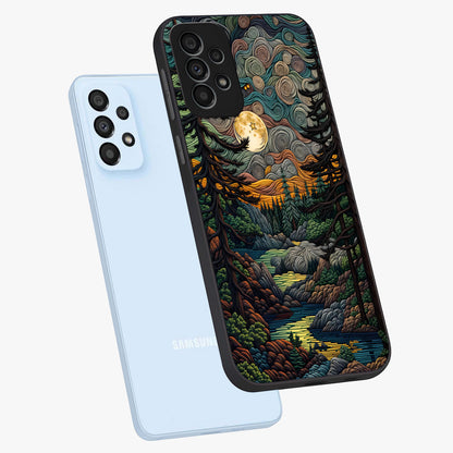 Moonlight Forest Dream Glass Case displayed in angled mockup highlighting dreamy forest design with glowing moon aesthetic.