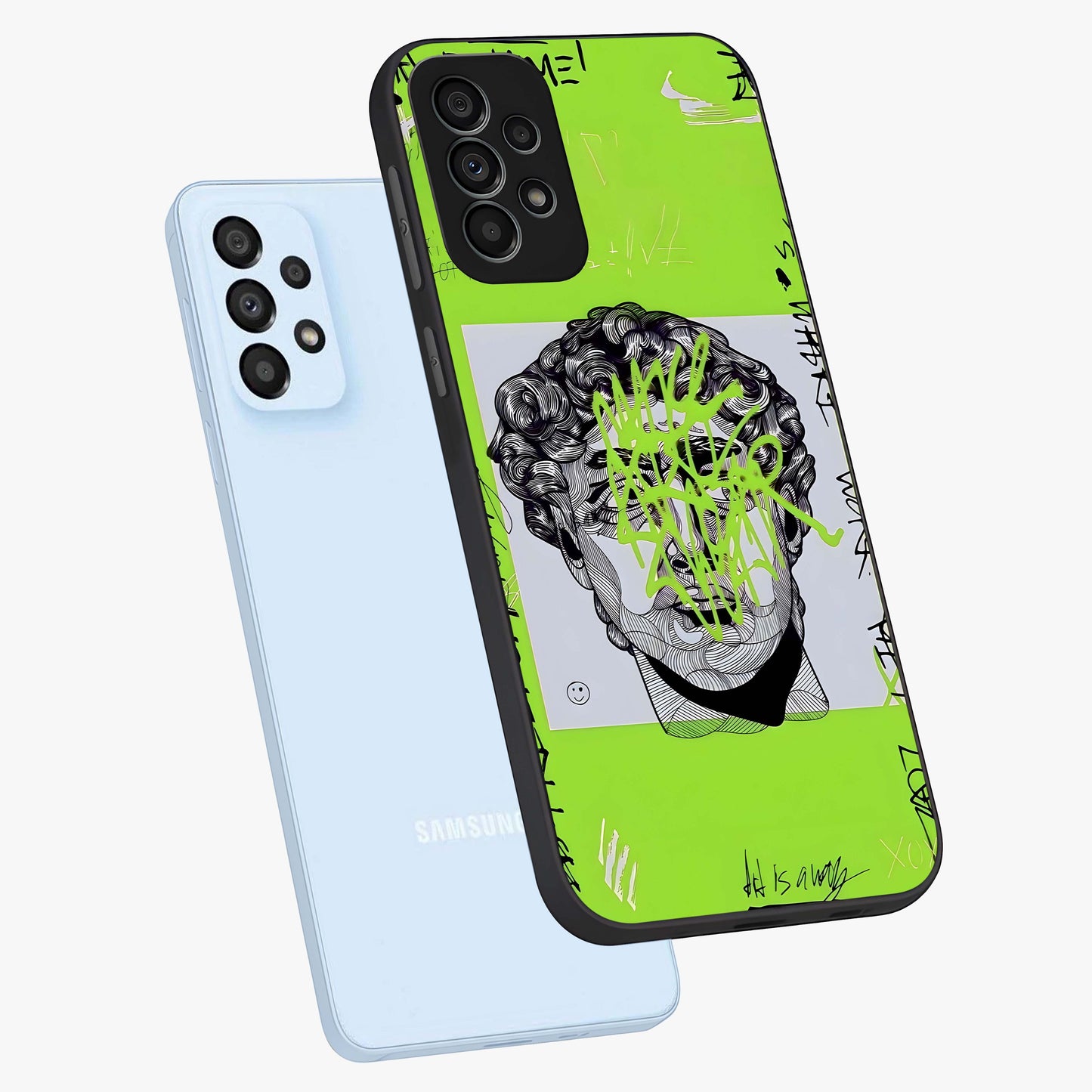 Neo Graffiti Rebellion Glass Case displayed in angled mockup highlighting urban street art design with rebellious aesthetic.