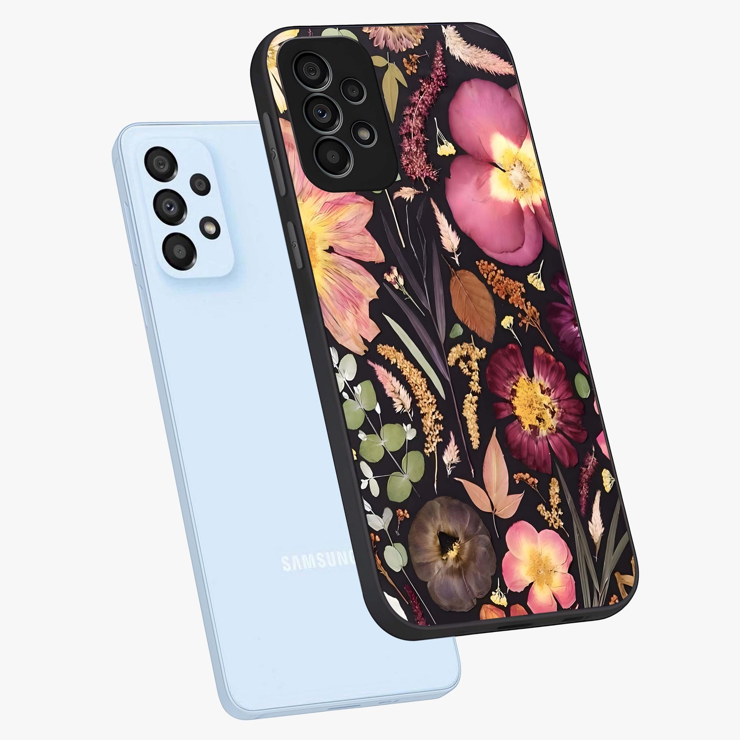 Petal Dream Tapestry Glass Case displayed in angled mockup highlighting decorative petal pattern with elegant botanical aesthetic.
