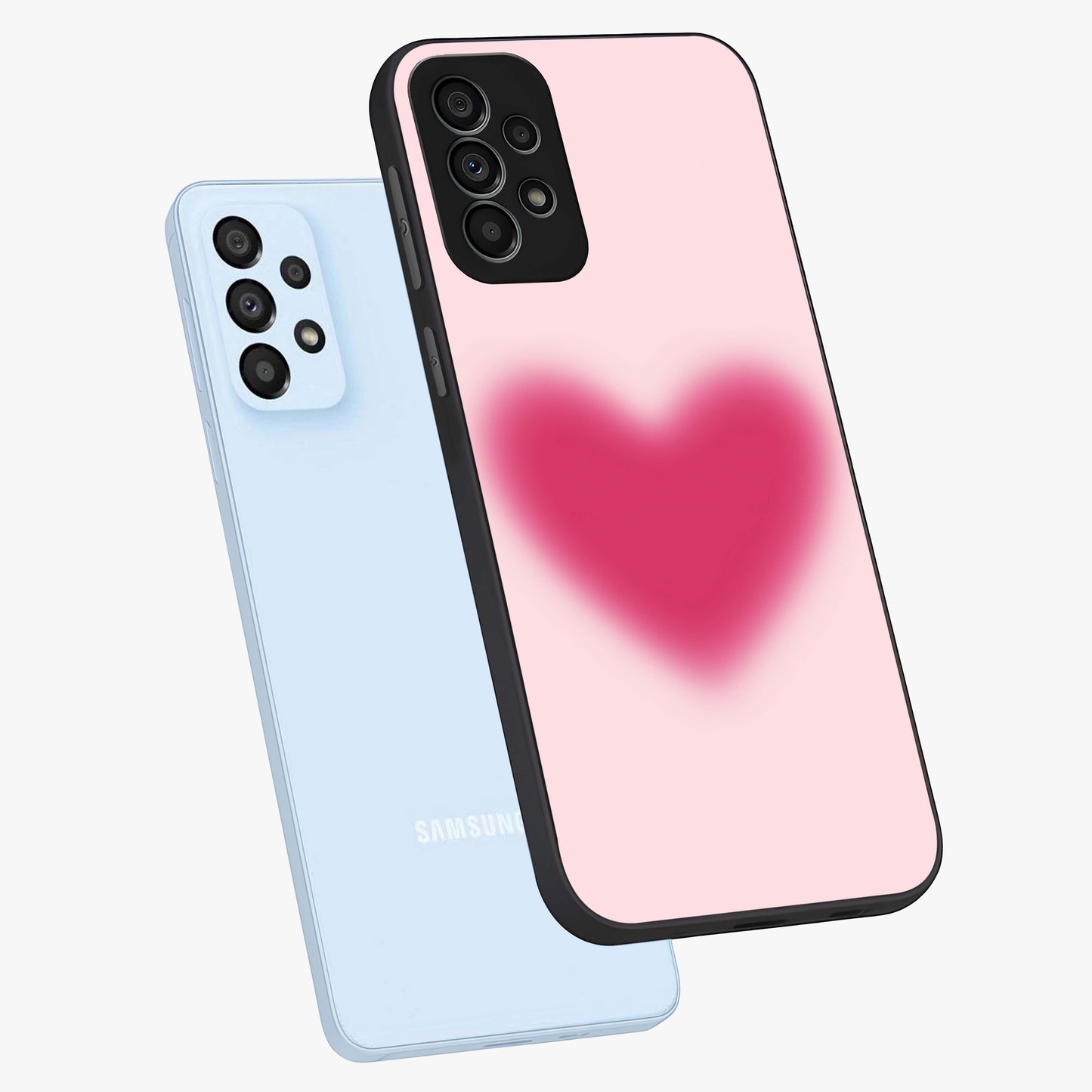 Pink Aura Heart Glass Case displayed in angled mockup highlighting vibrant pink heart design with dreamy aura aesthetic.