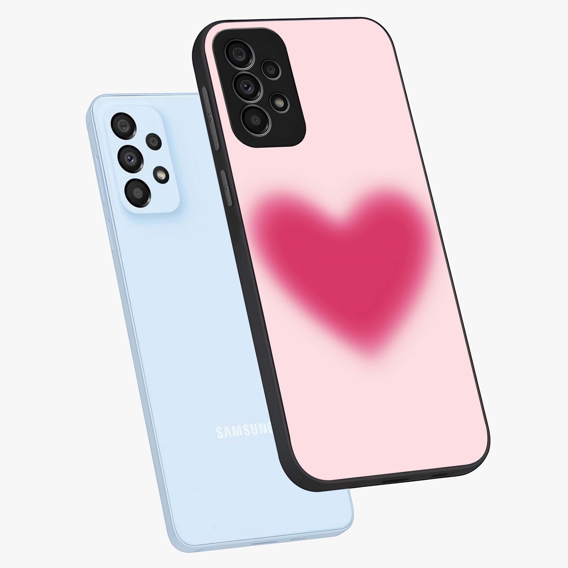 Pink Aura Heart Glass Case displayed in angled mockup highlighting vibrant pink heart design with dreamy aura aesthetic.