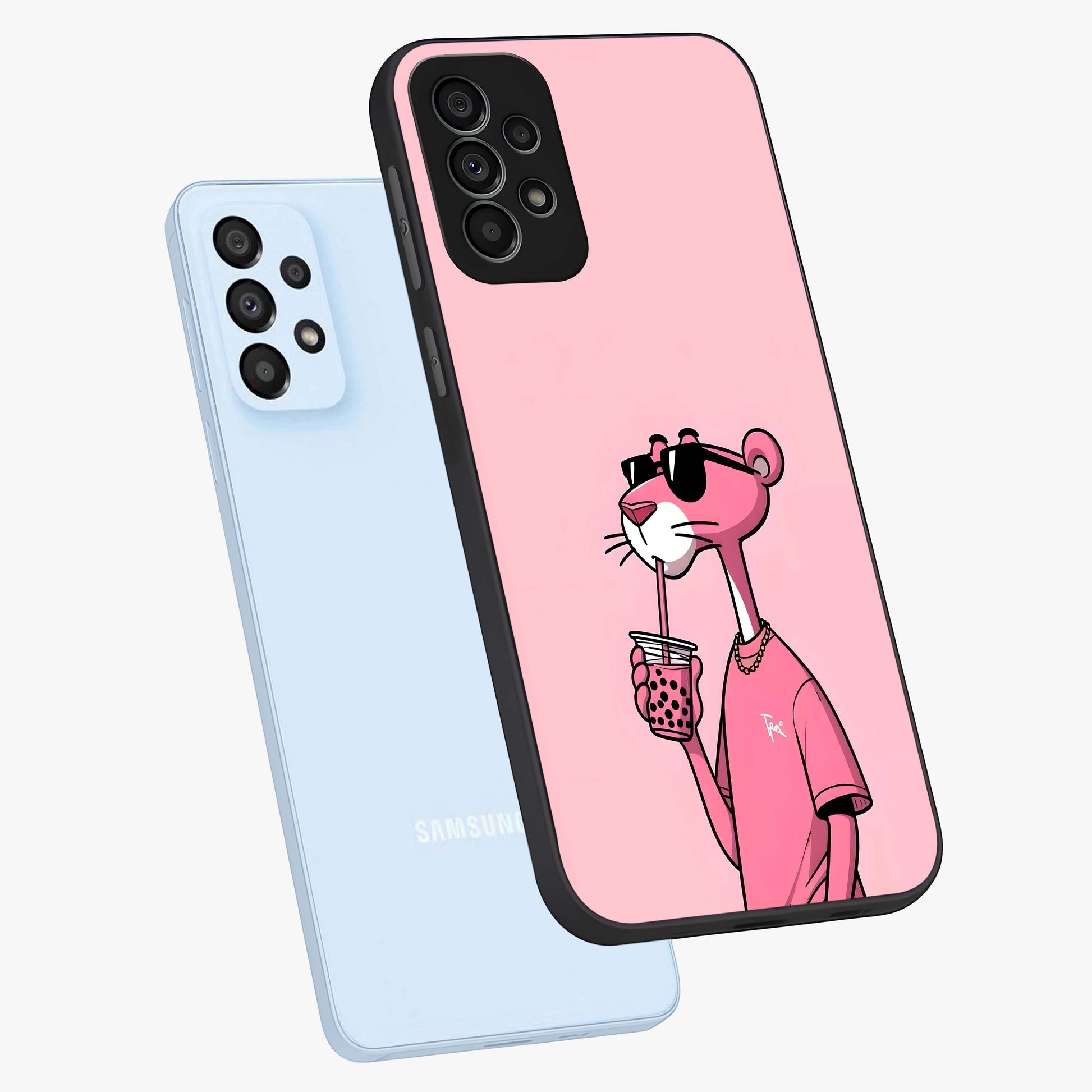 Pink Panther Glass Case displayed in angled mockup highlighting playful cartoon character design with vibrant pink aesthetic.