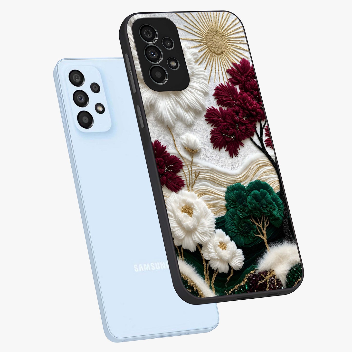 Radiant Bloom Elegance Glass Case displayed in angled mockup highlighting graceful floral design with radiant aesthetic style.