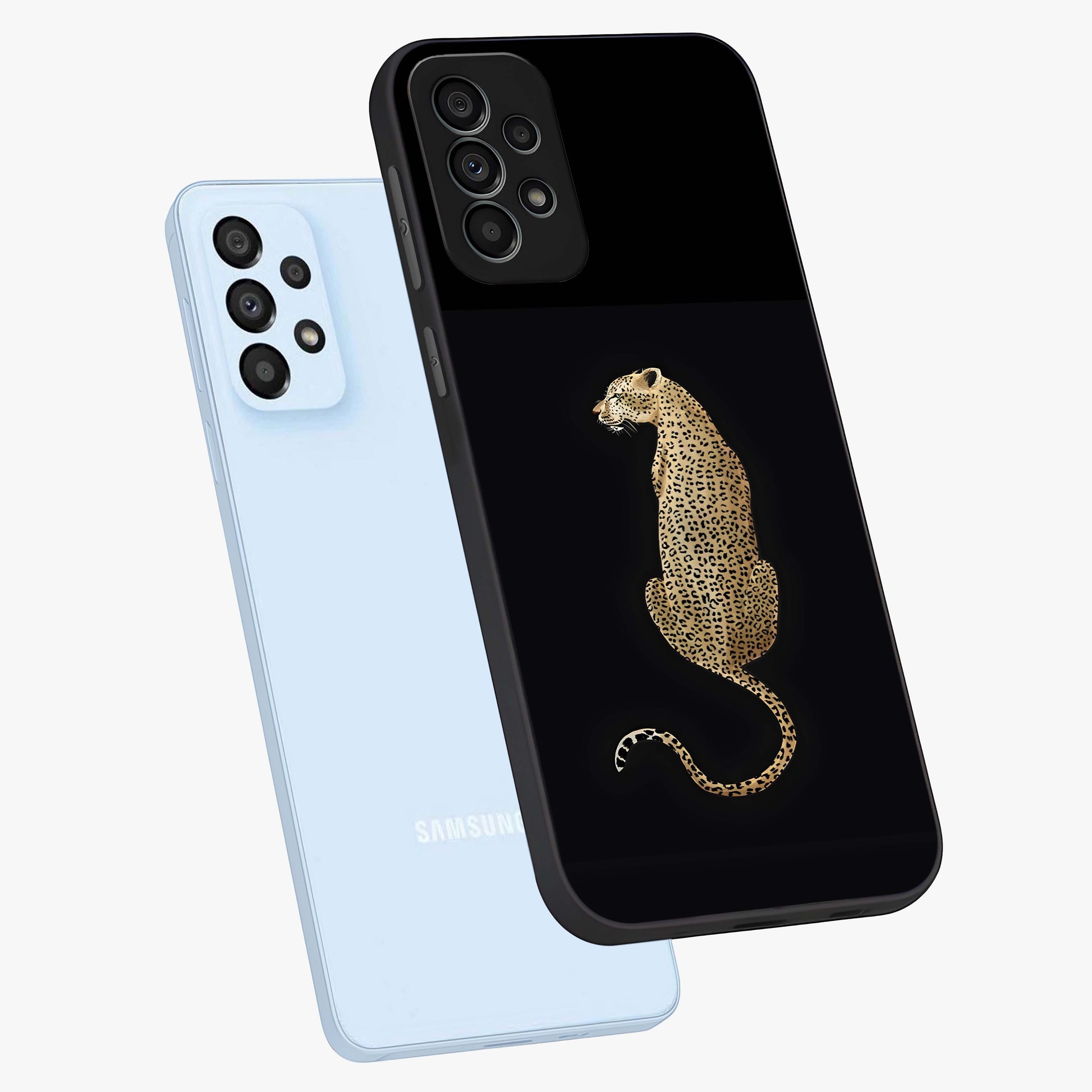 Regal Leopard Glass Case displayed in angled mockup highlighting powerful animal illustration with stylish wild aesthetic.