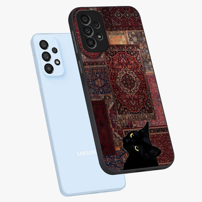 Regal Magic Cat Apple Glass Case displayed in angled mockup highlighting whimsical feline design with fantasy aesthetic.