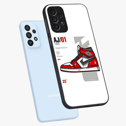 Retro Sneaker Blueprint Glass Case displayed in angled mockup highlighting detailed shoe design with sporty retro aesthetic.