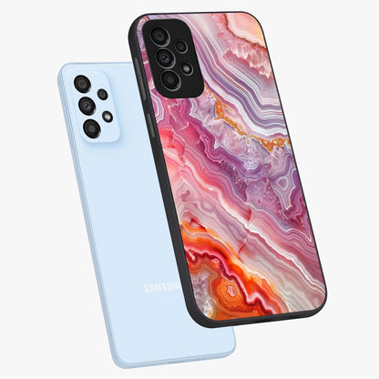 Rose Quartz Marble Glass Case displayed in angled mockup highlighting elegant marble pattern with soft aesthetic style.