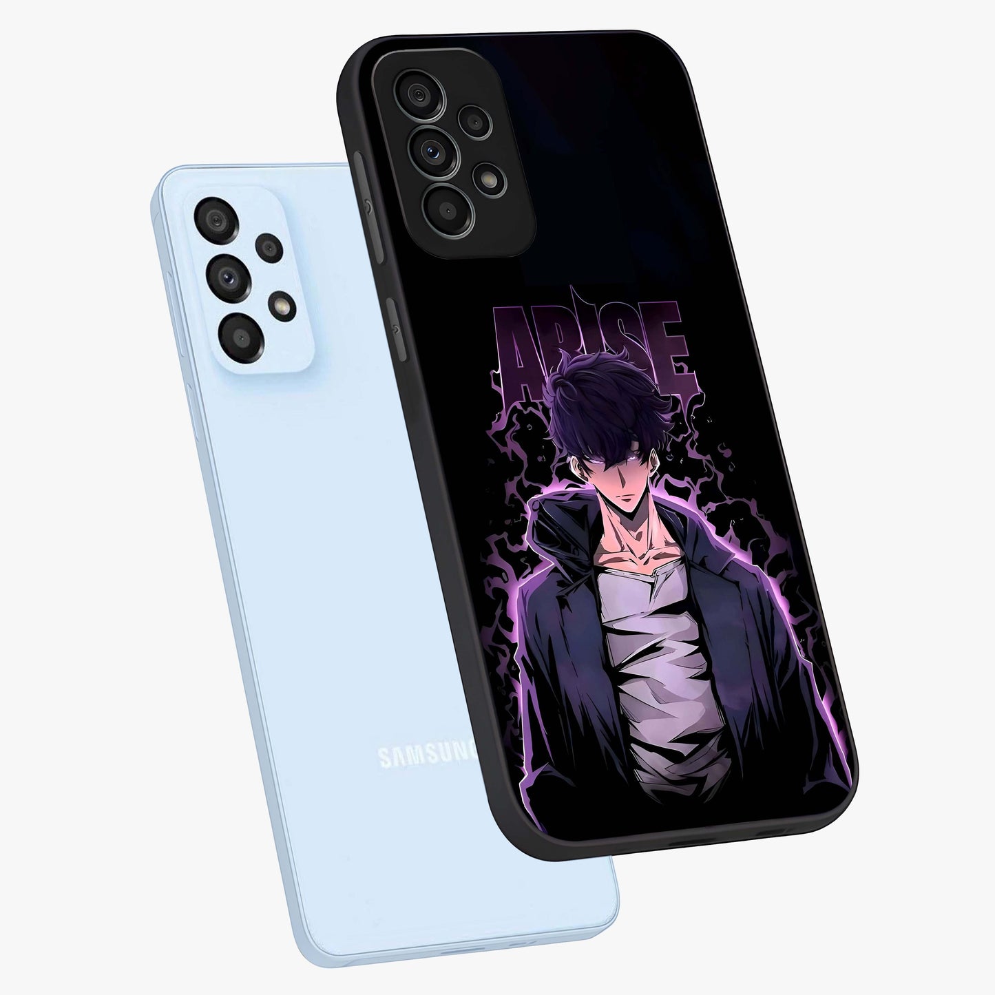 Shadow Monarch Awakening Glass Case displayed in angled mockup highlighting dramatic shadow warrior design with fantasy aesthetic.