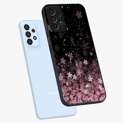 Small Starry Flowers Glass Case displayed in angled mockup highlighting tiny flower pattern with celestial aesthetic style.
