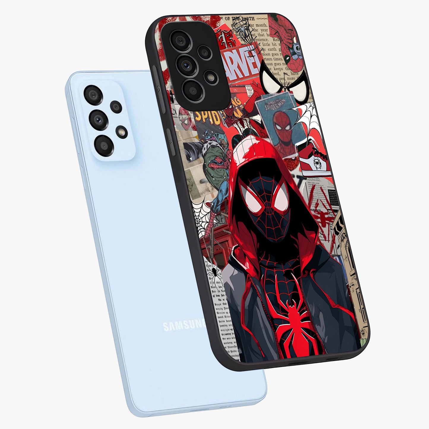 Spider Collage Street Glass Case displayed in angled mockup highlighting dynamic street style collage design with comic aesthetic.