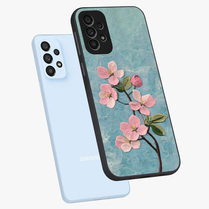 Threaded Blossom Breeze Glass Case displayed in angled mockup highlighting elegant floral design with soft aesthetic style.