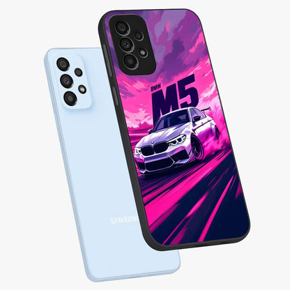 Velocity Drift Pulse Glass Case displayed in angled mockup highlighting dynamic drift design with sporty automotive aesthetic.
