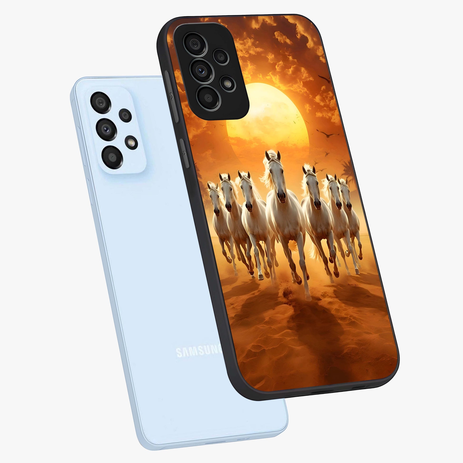 Wild Sunset Majesty Glass Case displayed in angled mockup highlighting vibrant sunset sky design with scenic aesthetic.