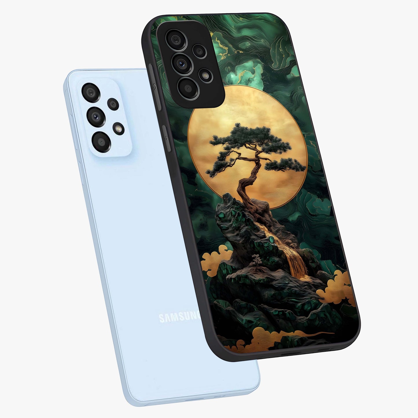 Zen Moon Rise Glass Case displayed in angled mockup highlighting peaceful lunar design with zen aesthetic style.