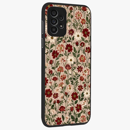 Biege Flower With Leaf Glass Case upright view showcasing delicate beige flower illustration with clean botanical style.