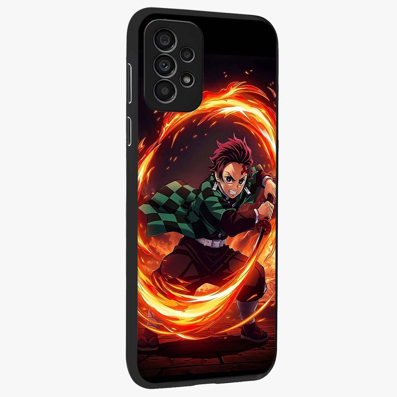 Blazing Sword Resolve Glass Case upright view showcasing dramatic warrior inspired artwork with intense visual style.