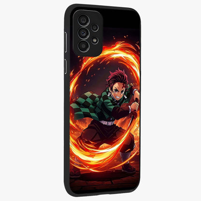 Blazing Sword Resolve Glass Case upright view showcasing dramatic warrior inspired artwork with intense visual style.