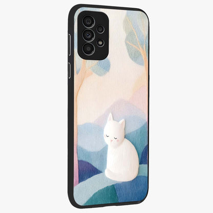 Cotton Dream Cat Glass Case upright view showcasing charming cat artwork with cozy dreamy theme.