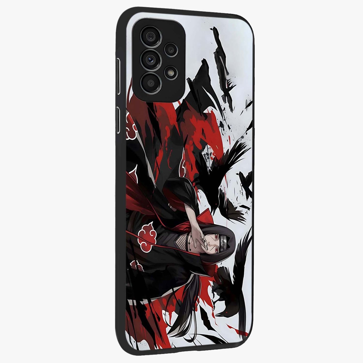 Crimson Crow Illusion Glass Case upright view showcasing striking crow illusion artwork with intense crimson theme.
