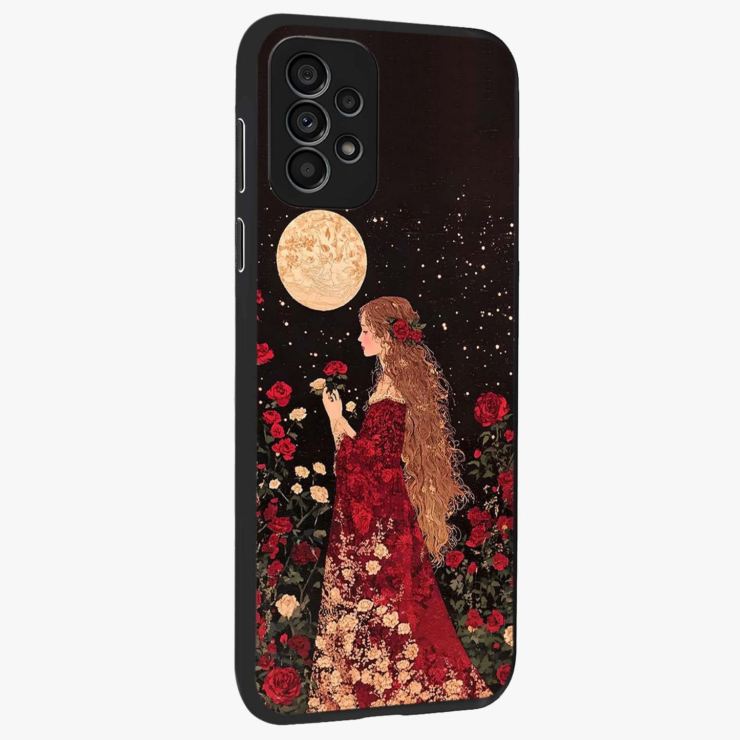 Crimson Dreams Glass Case upright view showcasing dreamy red toned artwork with modern aesthetic style.