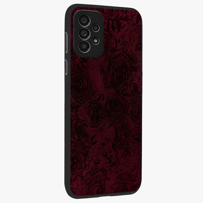 Crimson Fade Flow Glass Case upright view showcasing dynamic crimson flow artwork with stylish abstract theme.