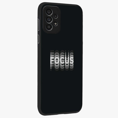 Focused Blade Discipline Glass Case upright view showcasing strong typography statement with sleek motivational theme.