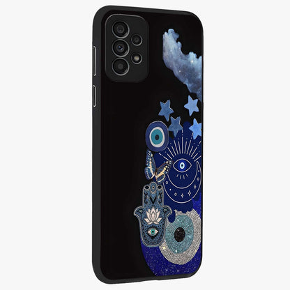 Galactic Charm Cluster Glass Case upright view showcasing glowing cosmic charm artwork with magical celestial style.