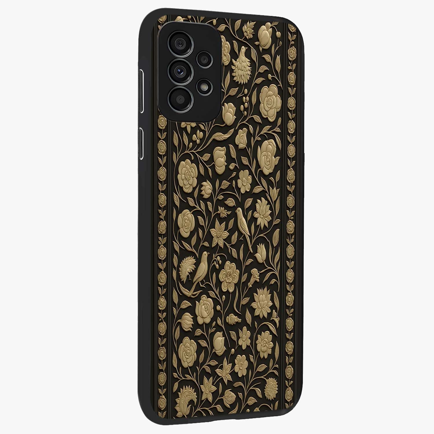 Golden Evil Eye Mandala Glass Case upright view showcasing decorative evil eye mandala artwork with spiritual aesthetic style.