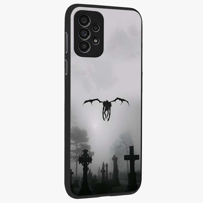 Graveyard Shadow Descent Glass Case upright view showcasing haunting graveyard artwork with dramatic dark theme.