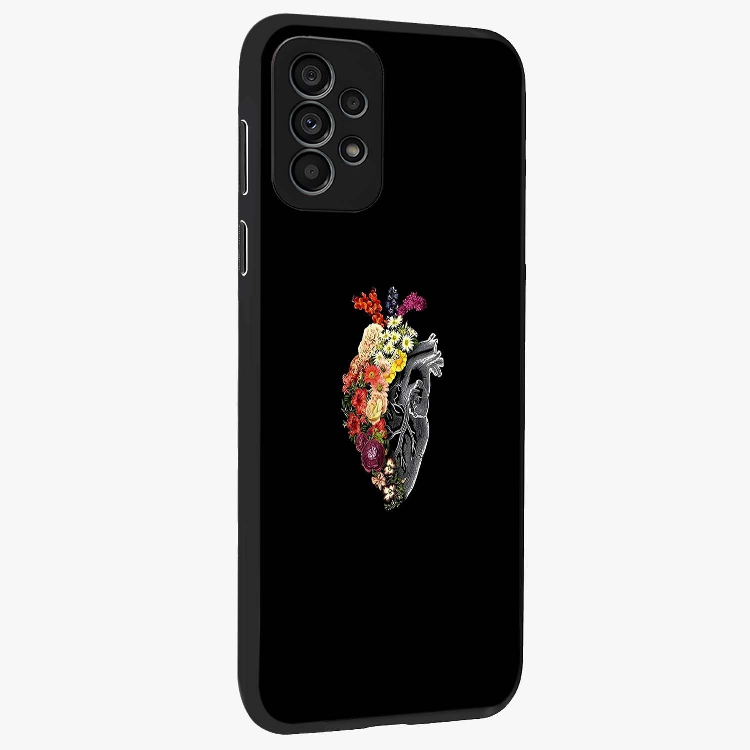 Heart With Flowers Glass Case upright view showcasing decorative heart and floral artwork with sweet romantic theme.