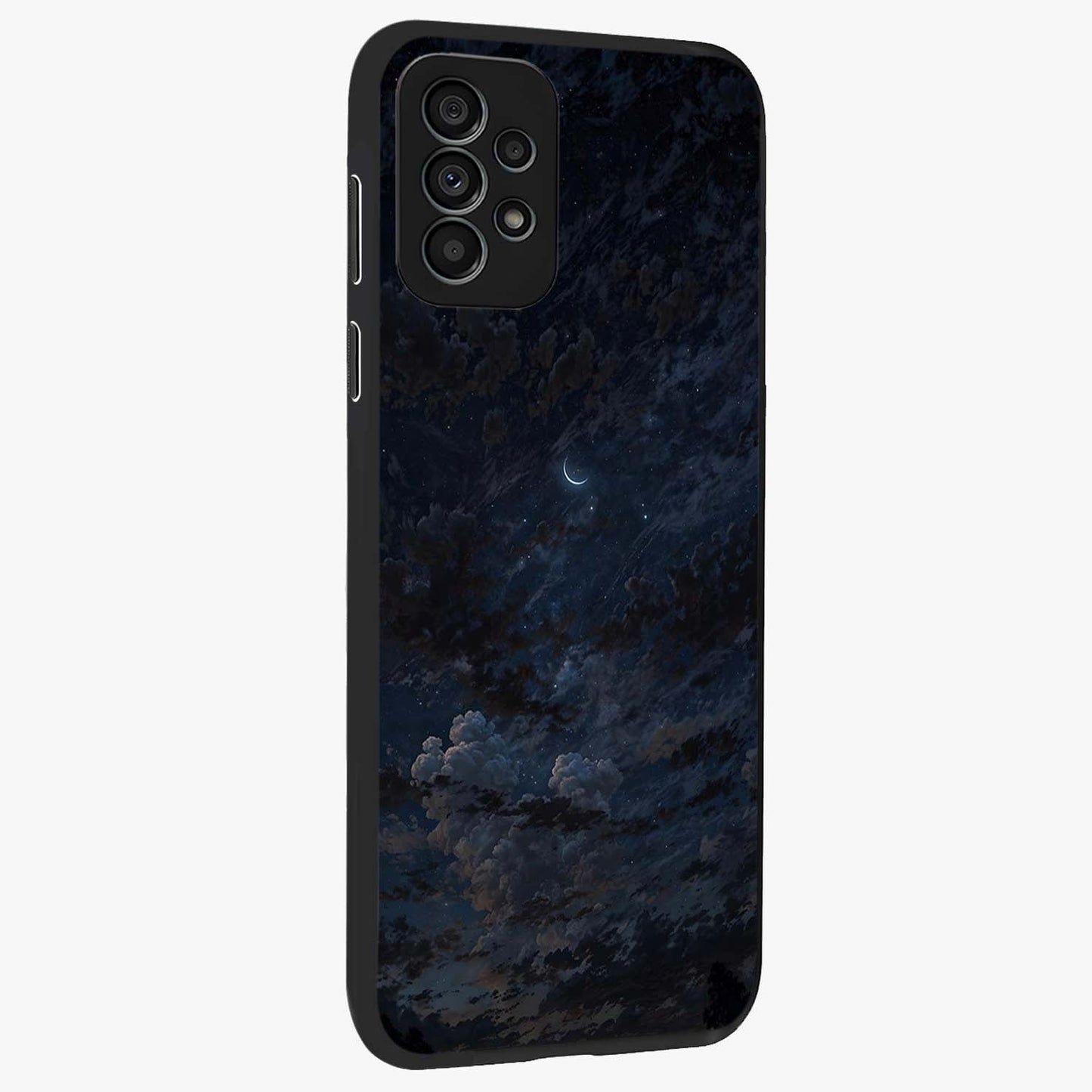 Lunar Veil Silence Glass Case upright view showcasing calm moon themed artwork with serene night atmosphere.