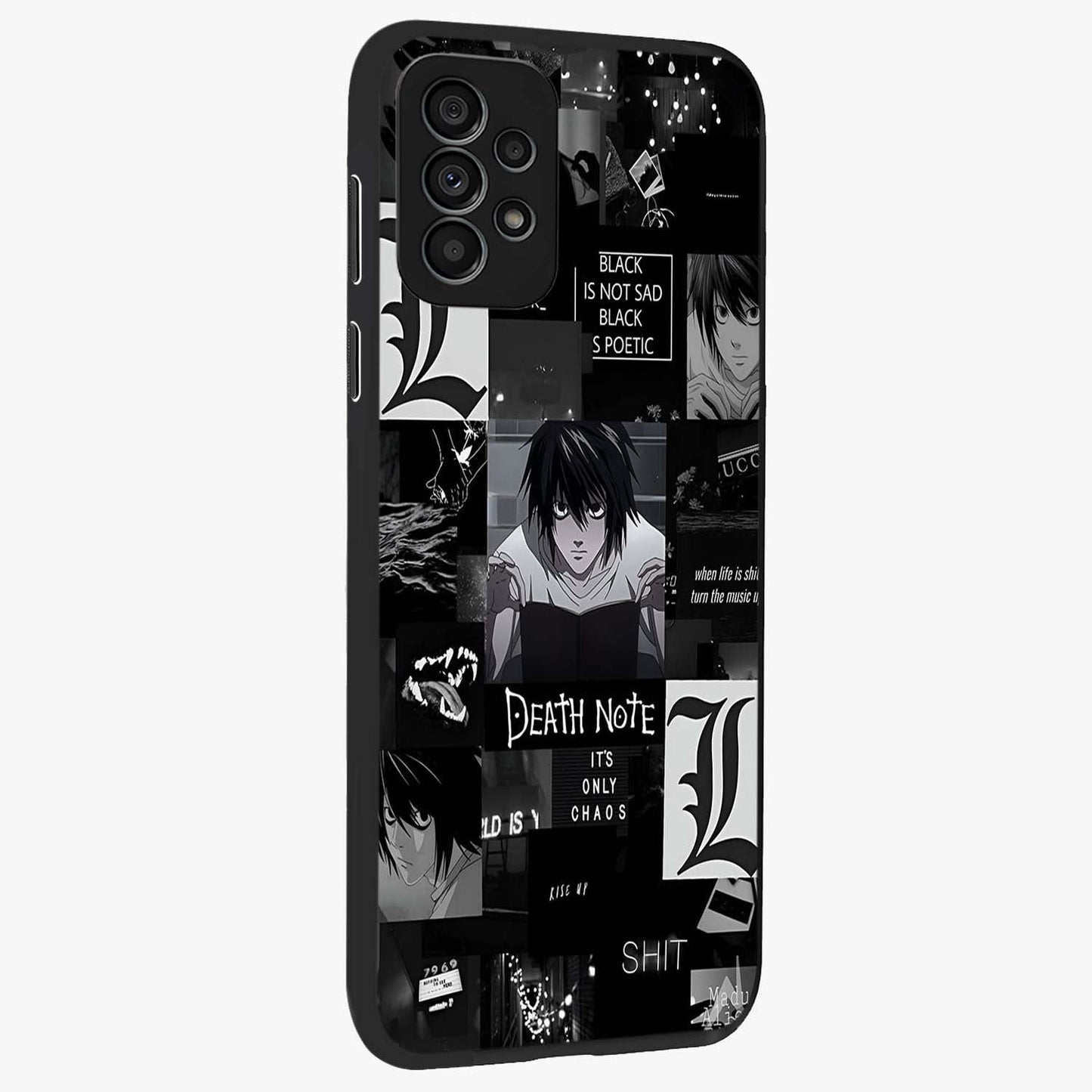 Midnight Chaos Mind Glass Case upright view showcasing expressive abstract artwork with bold dark theme.
