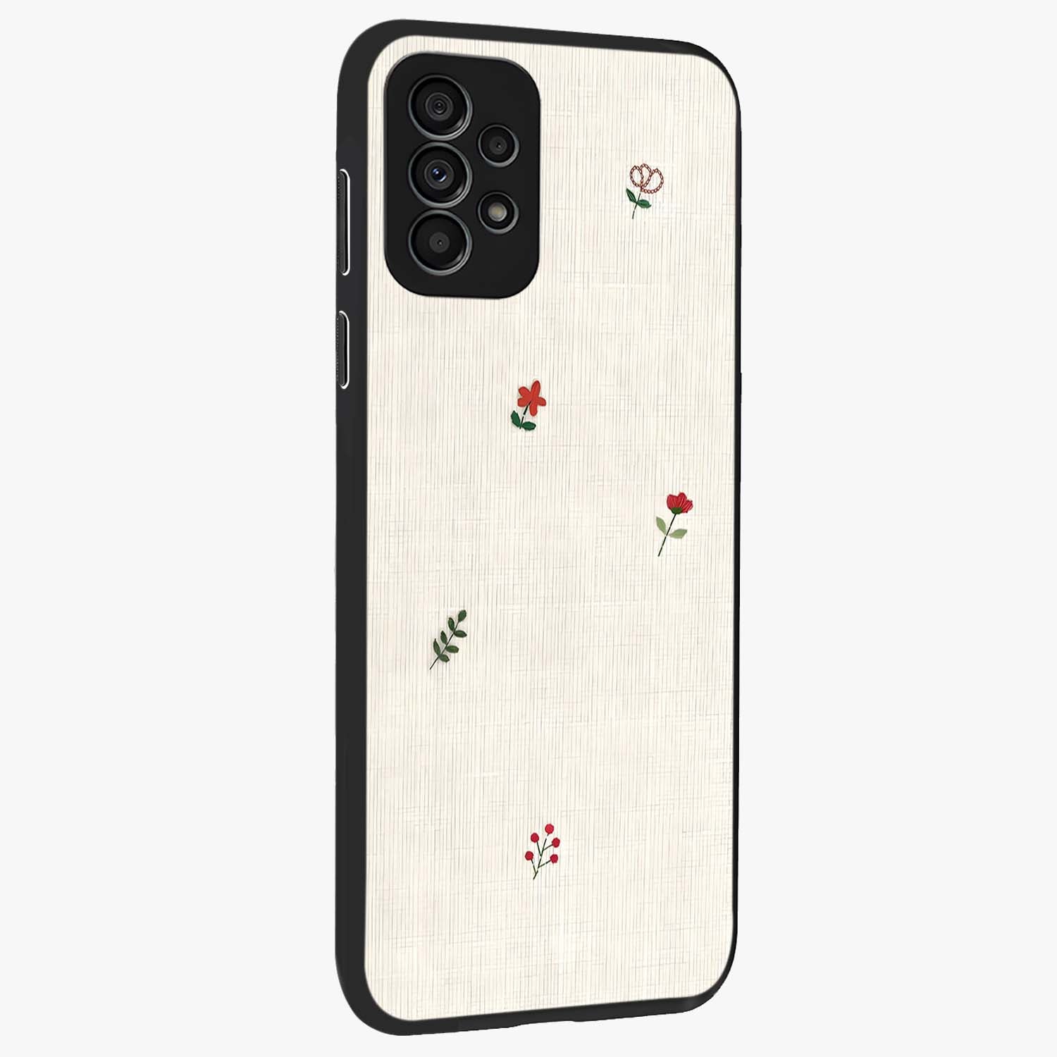 Minimalistic Blue With White Flower Pattern Glass Case upright view showcasing clean white flower artwork with calming blue theme.