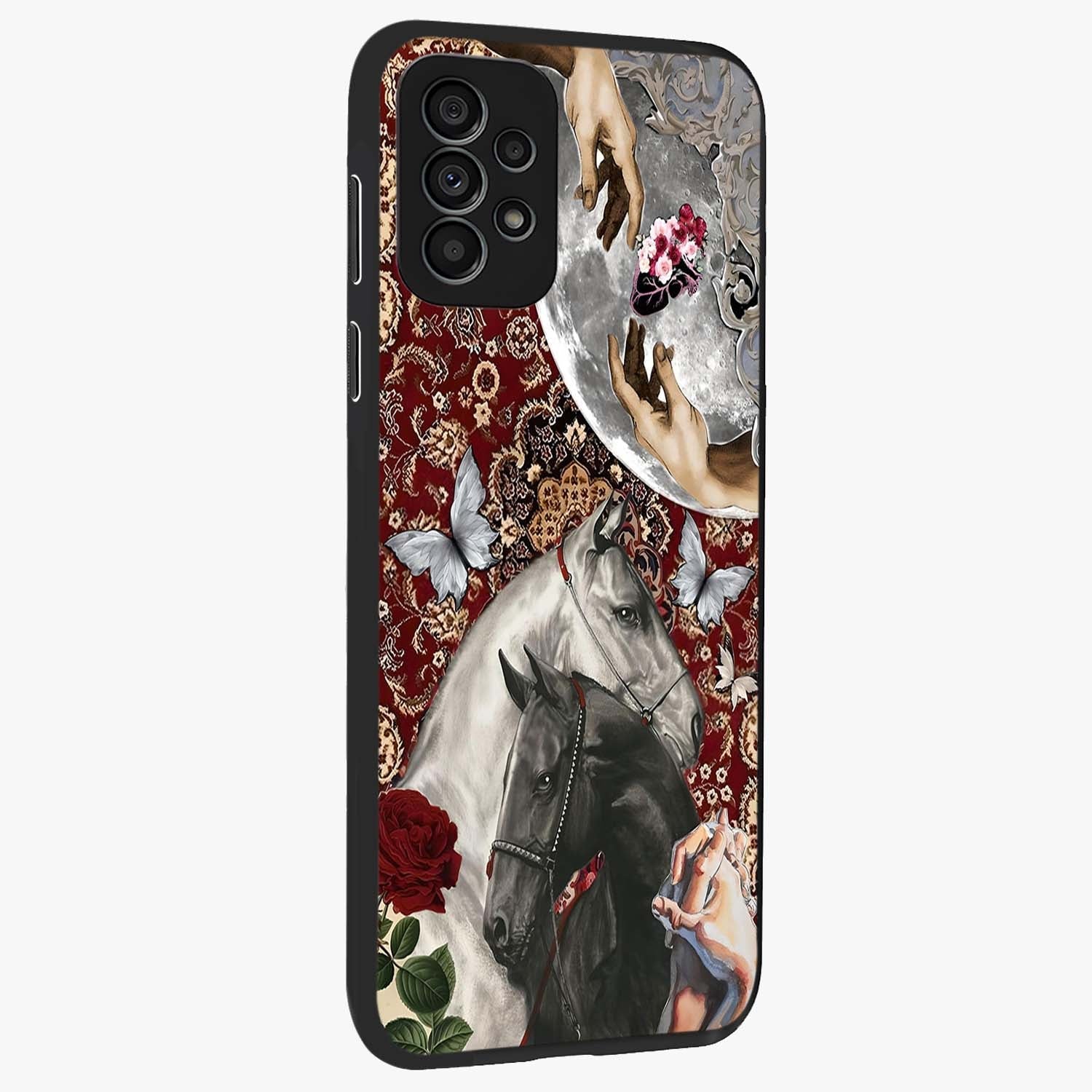 Moonlit Royal Stallion Glass Case upright view showcasing dramatic horse artwork with glowing moon themed design.