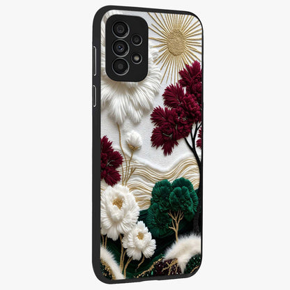 Radiant Bloom Elegance Glass Case upright view showcasing decorative flower artwork with refined botanical theme.