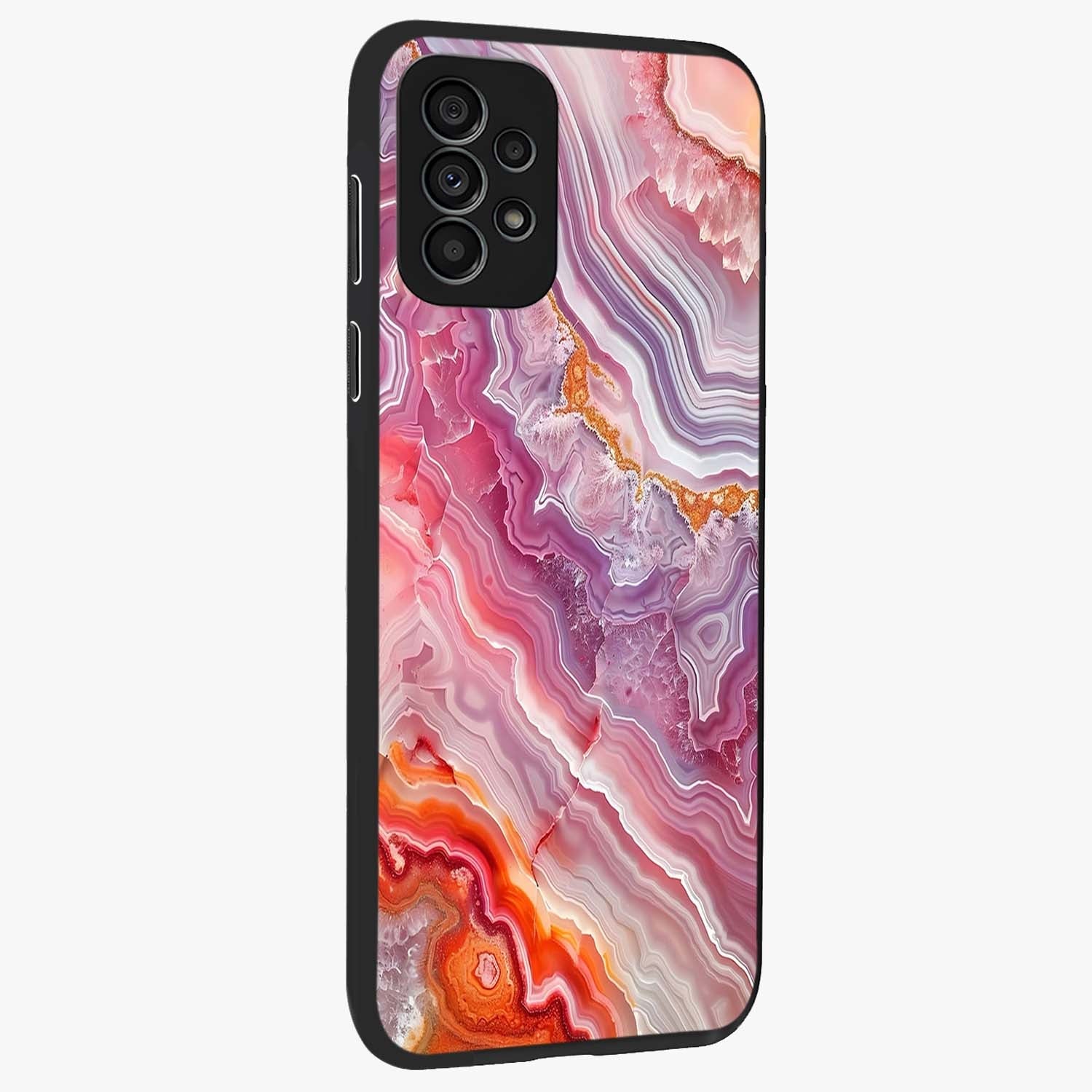 Rose Quartz Marble Glass Case upright view showcasing decorative marble artwork with luxurious pastel theme.