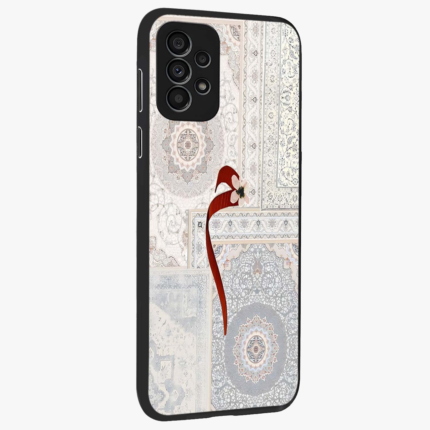 White Aesthetic Bow Glass Case upright view showcasing delicate ribbon bow artwork with cute minimalist theme.
